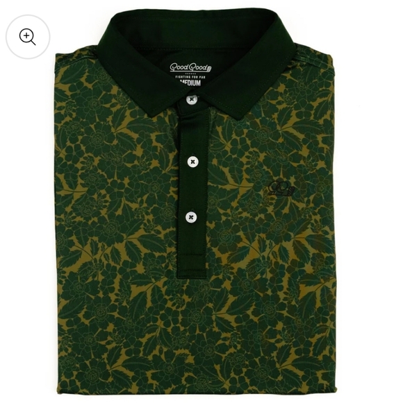 Good Good Golf "Vintage Vines" Performance Polo Olive Green Floral Small - Picture 2 of 13